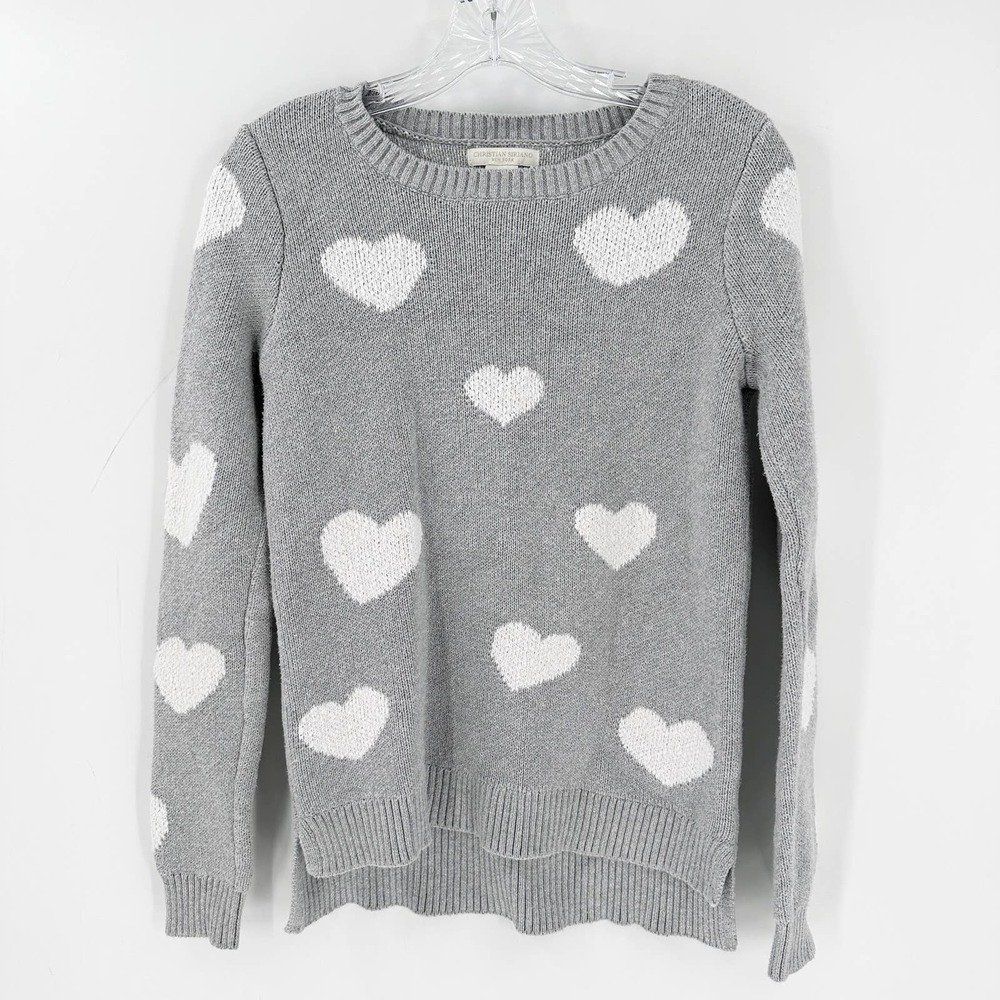 Christian Siriano New York Grey Heart Novelty Print Sweater